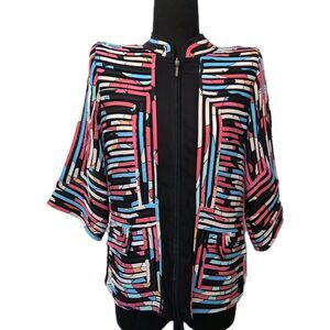 Ming Wang Small Pink Black Artistic Cardigan Jacket Sweater Zip Up Wearable Art